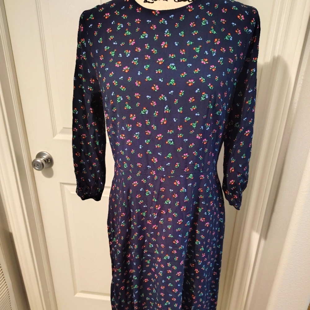 LOFT Navy Floral Long Sleeve Dress